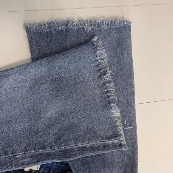 Harper Heritage High Rise Flare Jeans Distressed Medium Wash Raw Hem Size 27