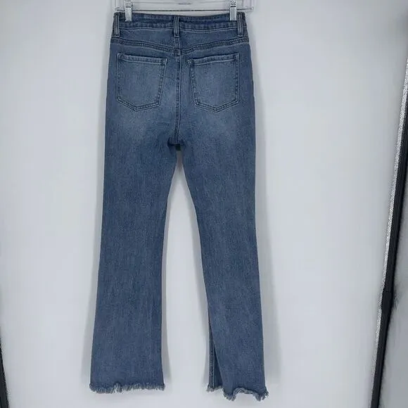 Harper Heritage High Rise Flare Jeans Distressed Medium Wash Raw Hem Size 27