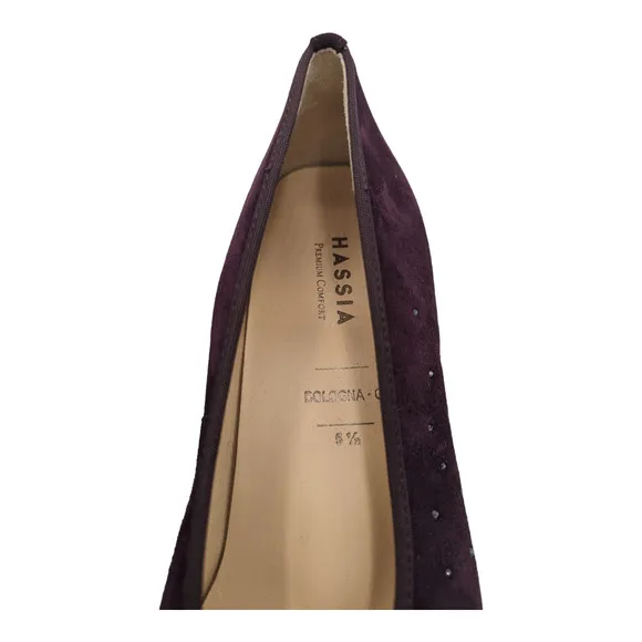 Hassia Sanremo Swarovski Crystal Low Heel Flat Purple Wine US 8 Wide