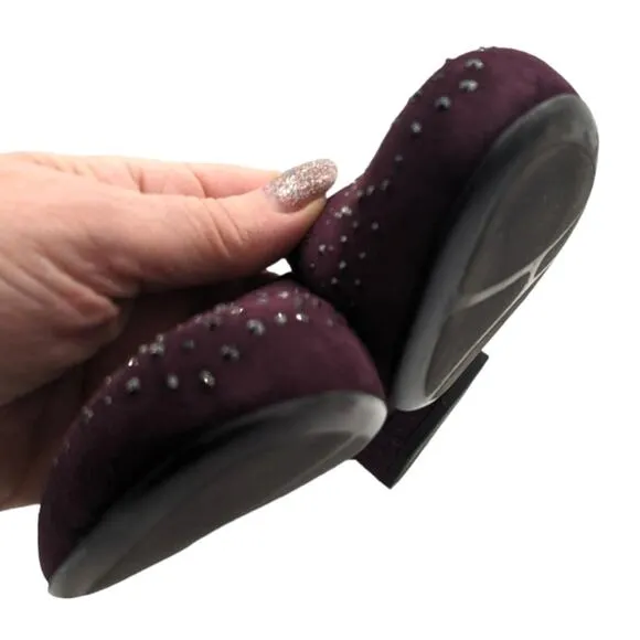 Hassia Sanremo Swarovski Crystal Low Heel Flat Purple Wine US 8 Wide