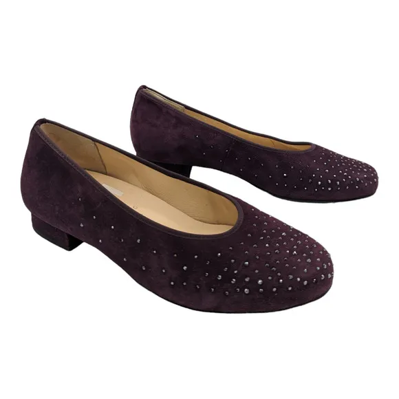 Hassia Sanremo Swarovski Crystal Low Heel Flat Purple Wine US 8 Wide
