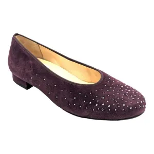 Hassia Sanremo Swarovski Crystal Low Heel Flat Purple Wine US 8 Wide