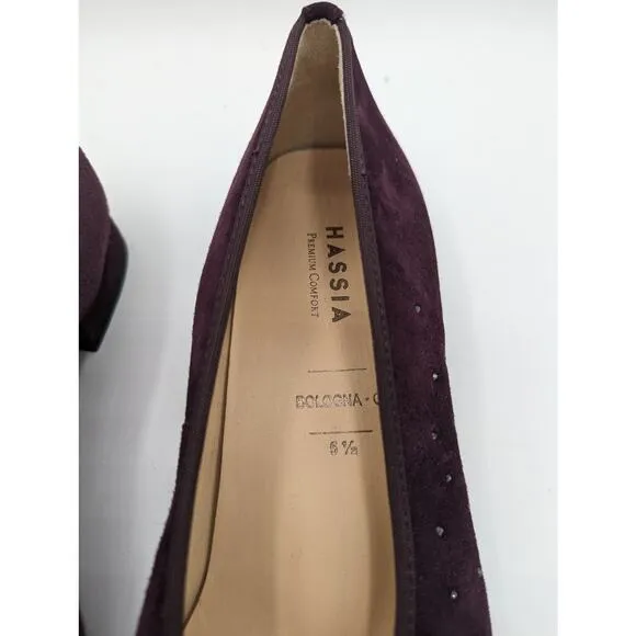 Hassia Sanremo Swarovski Crystal Low Heel Flat Purple Wine US 8 Wide