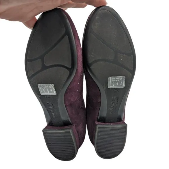 Hassia Sanremo Swarovski Crystal Low Heel Flat Purple Wine US 8 Wide