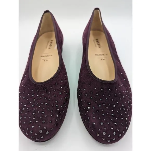 Hassia Sanremo Swarovski Crystal Low Heel Flat Purple Wine US 8 Wide
