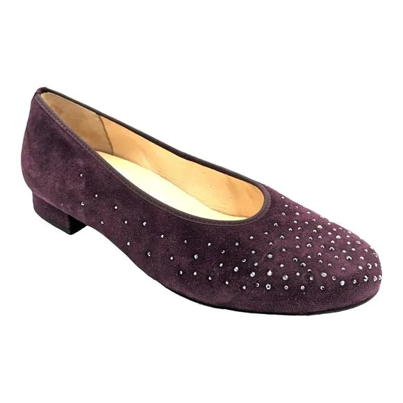 Hassia Sanremo Swarovski Crystal Low Heel Flat Purple Wine US 8 Wide
