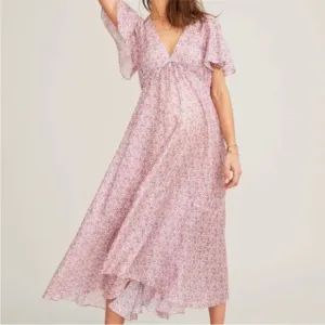 Hatch Maternity Margarette pink‎ Floral Short Sleeve Midi Dress Sz 1 (S)