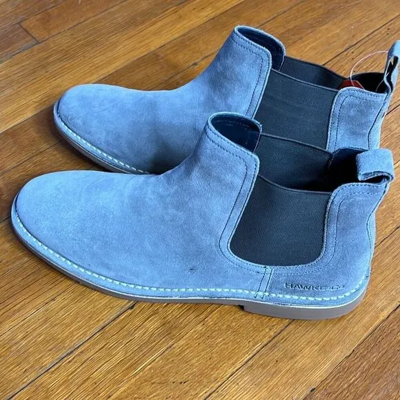 Hawke &amp; Co Chelsea Suede Ankle Boots Almond Toe Elastic Blue Size 13 NWT