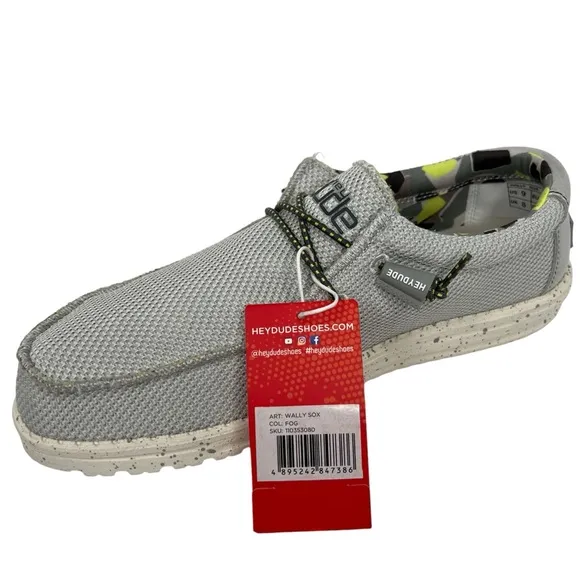 Hey Dude Wally Sox Men’s Gray Triple Needle Fog Slip On Casual Shoes Size 9