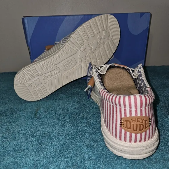 Hey Dude Wally Tri Seersucker Blue Red Slip-On Casual Shoes Men's Size 12