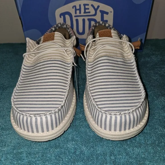 Hey Dude Wally Tri Seersucker Blue Red Slip-On Casual Shoes Men's Size 12