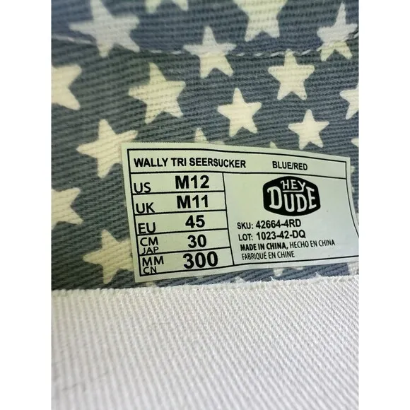 HEYDUDE Wally Tri Seersucker Americana Patriotic USA Shoes Men's 12 NWT