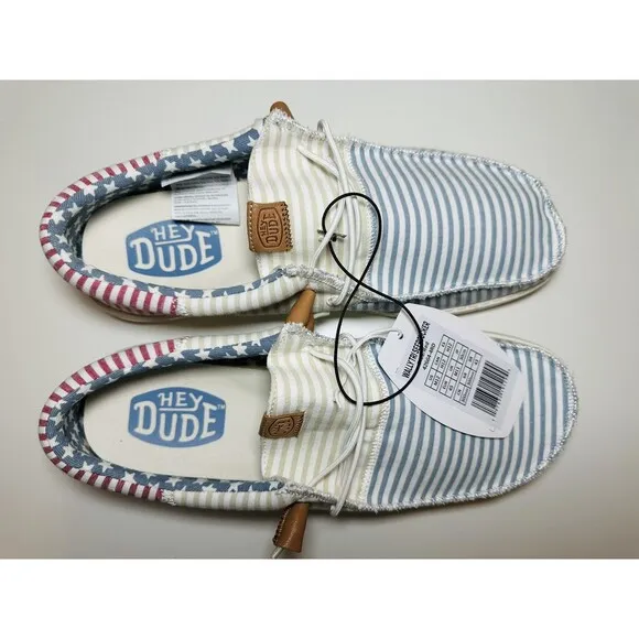 HEYDUDE Wally Tri Seersucker Americana Patriotic USA Shoes Men's 12 NWT