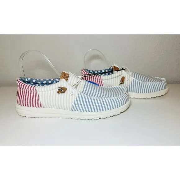 HEYDUDE Wally Tri Seersucker Americana Patriotic USA Shoes Men's 12 NWT