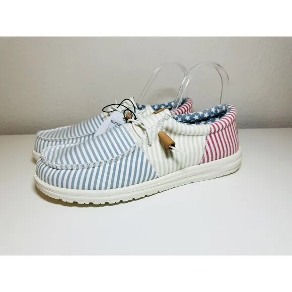 HEYDUDE Wally Tri Seersucker Americana Patriotic USA Shoes Men's 12 NWT
