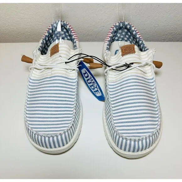 HEYDUDE Wally Tri Seersucker Americana Patriotic USA Shoes Men's 12 NWT