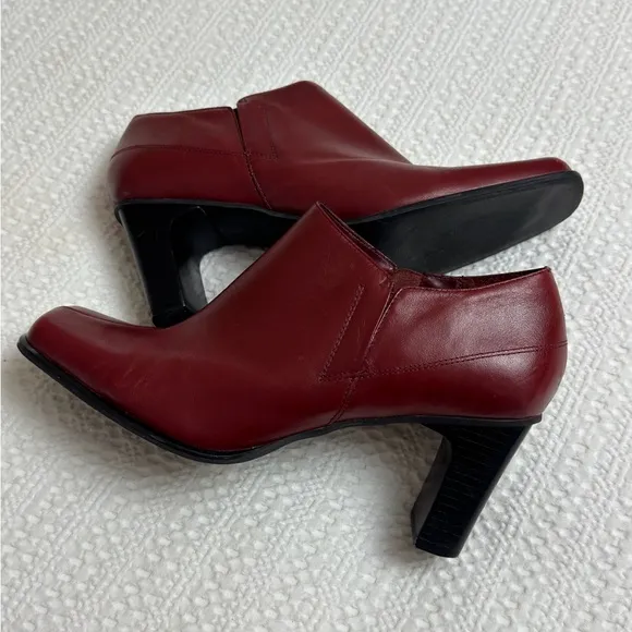 Hillard &amp; Hanson Burgundy Red Leather Ankle Boots Size 8.5 Retro Streetwear Boho