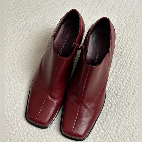 Hillard &amp; Hanson Burgundy Red Leather Ankle Boots Size 8.5 Retro Streetwear Boho