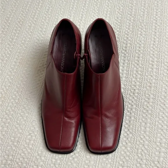 Hillard &amp; Hanson Burgundy Red Leather Ankle Boots Size 8.5 Retro Streetwear Boho