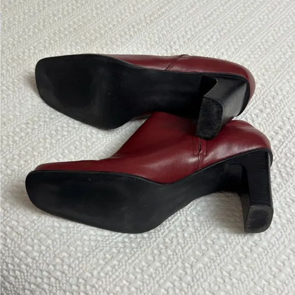 Hillard &amp; Hanson Burgundy Red Leather Ankle Boots Size 8.5 Retro Streetwear Boho