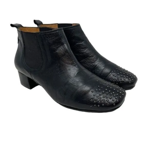 Hispanitas Bailarinas Ankle Boots Black Leather Womens EU 36 Silver Stud Pull-On