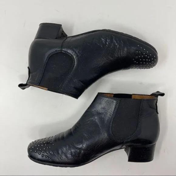 Hispanitas Bailarinas Ankle Boots Black Leather Womens EU 36 Silver Stud Pull-On