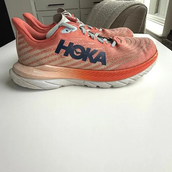 HOKA Mach 4 Running Shoes Orange Coral White ProFly  Women 7.5B Lightweight