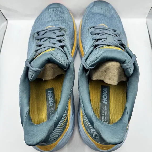 Hoka One One Clifton 8 Mens 13D Goblin Blue Yellow Running Shoes Cushioned Racer