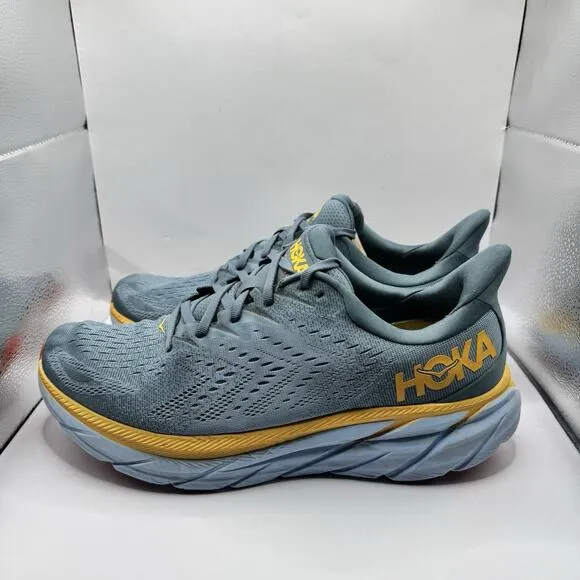 Hoka One One Clifton 8 Mens 13D Goblin Blue Yellow Running Shoes Cushioned Racer