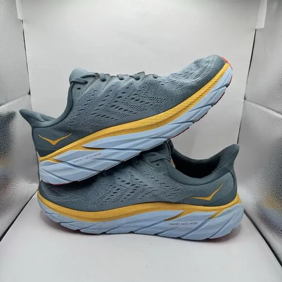 Hoka One One Clifton 8 Mens 13D Goblin Blue Yellow Running Shoes Cushioned Racer