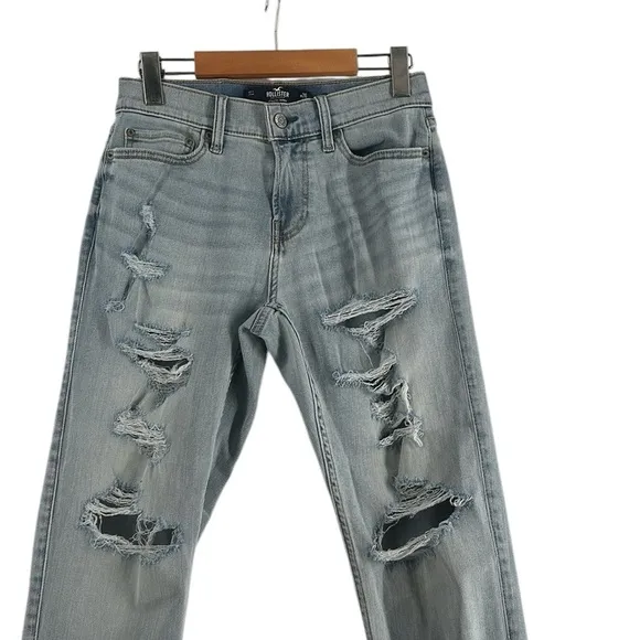 Hollister Light Wash Blue Denim Distressed Athletic Skinny Jeans Size 26X30
