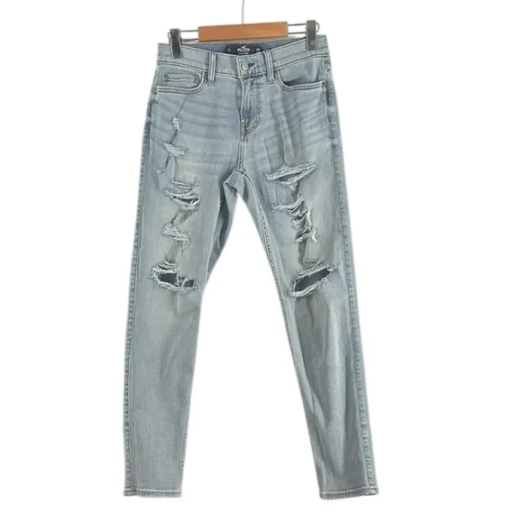 Hollister Light Wash Blue Denim Distressed Athletic Skinny Jeans Size 26X30