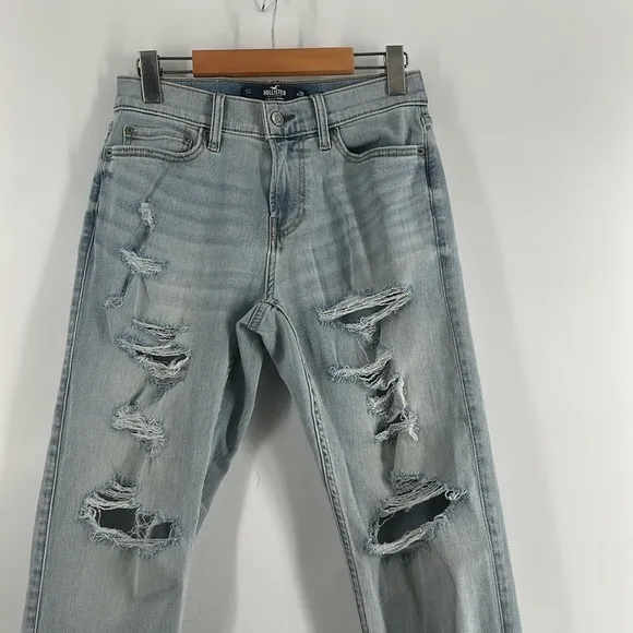Hollister Light Wash Blue Denim Distressed Athletic Skinny Jeans Size 26X30