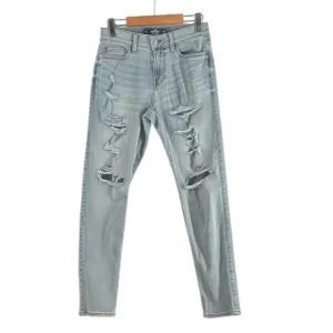 Hollister Light Wash Blue Denim Distressed Athletic Skinny Jeans Size 26X30