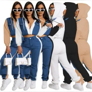 Hoodie Sweatshirts Casual Sweaters Two-toned Design Full Zip Womenswear Spandex