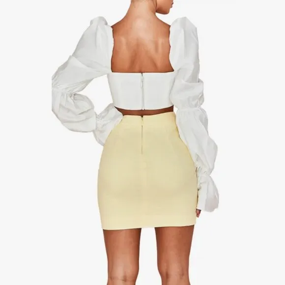 House of CB Ilya Lemon Mini Skirt Cotton Linen Blend High Waist Size Small NWT