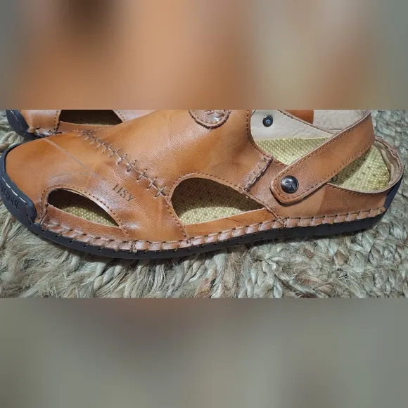 HSY Fashion Caoutchouc Sandals Size 47 US 12.5  Brown Leather mens Shoes cruise
