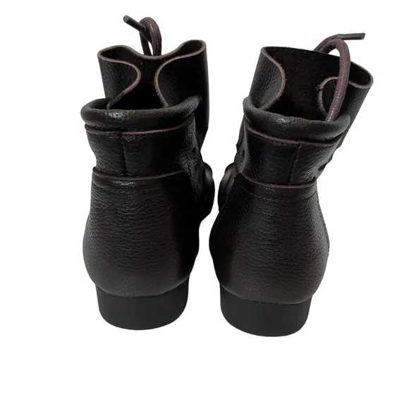 HZM Coffee Perforated Tie Leather Ankle Boots Women's 39 / US 8