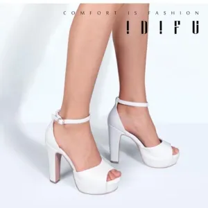 IDIFU Jana Platform Chunky High Heels Peep Toe Ankle Strap Wedding Bridal Party