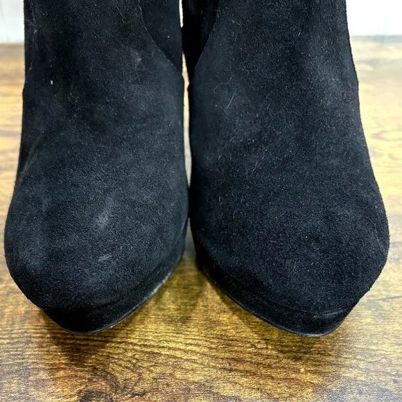 INC Size 7.5 Sheran Boots Over the Knee Black Suede Leather Heeled Round Toe