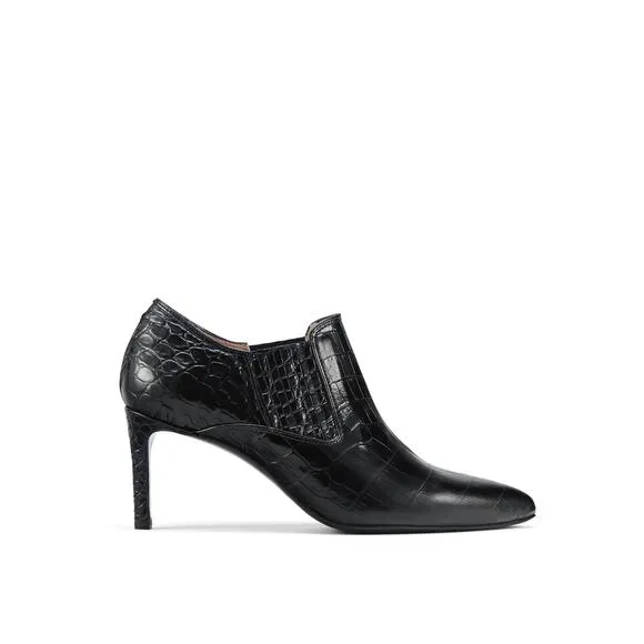 INEZ Marisol 70 in Black Croco Emboss Size 8 Pointy Toe Ankle Boot Stiletto Heel