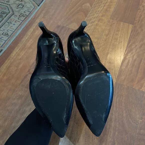 INEZ Marisol 70 in Black Croco Emboss Size 8 Pointy Toe Ankle Boot Stiletto Heel