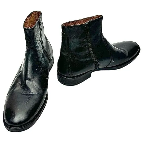 J &amp; M  1850 Mens Chukka Zipper Black Leather Boot  Size 9 M 59-11941 Pre-Owned