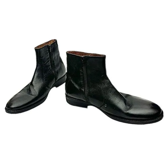 J &amp; M  1850 Mens Chukka Zipper Black Leather Boot  Size 9 M 59-11941 Pre-Owned
