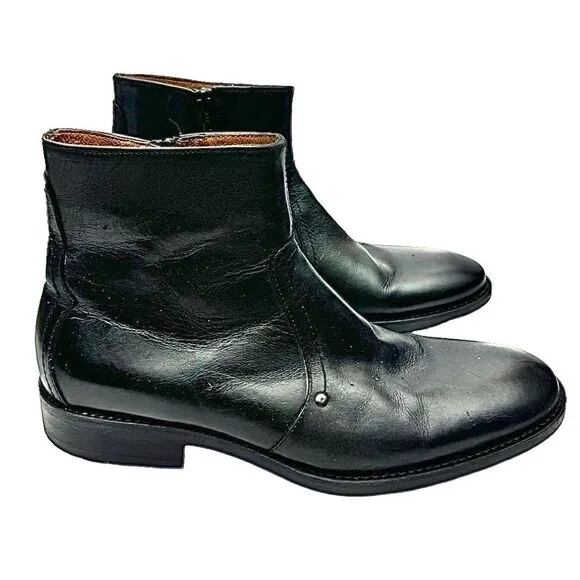 J &amp; M  1850 Mens Chukka Zipper Black Leather Boot  Size 9 M 59-11941 Pre-Owned