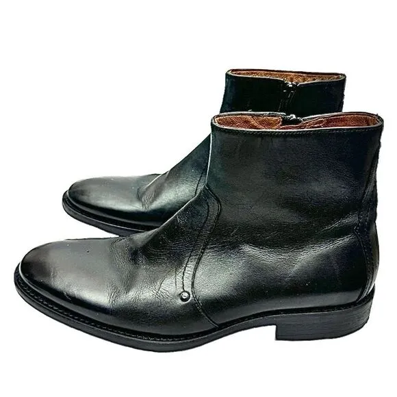 J &amp; M  1850 Mens Chukka Zipper Black Leather Boot  Size 9 M 59-11941 Pre-Owned