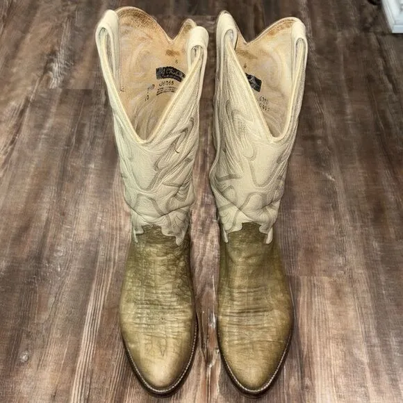 J Chisholm vintage men’s leather hand made western heeled cowboy boots .