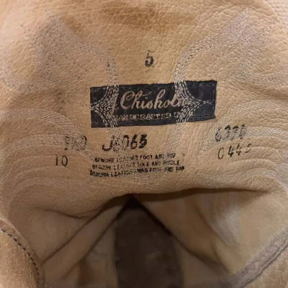J Chisholm vintage men’s leather hand made western heeled cowboy boots .