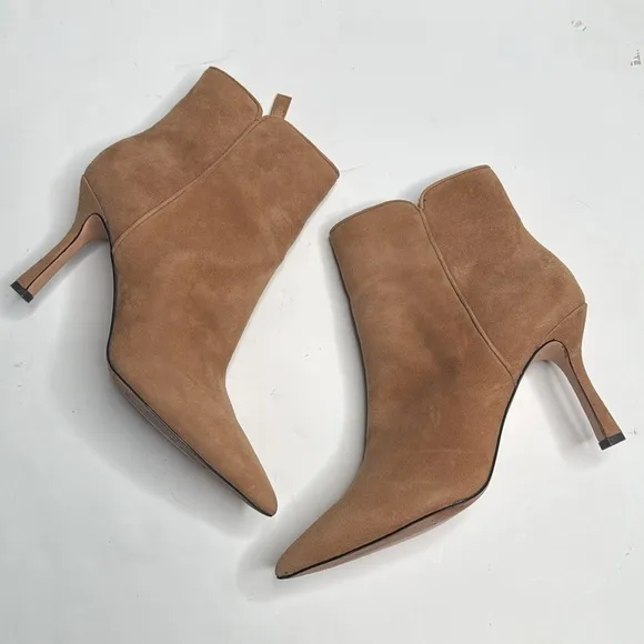 J. Crew Pointed Toe Suede Leather Classic Tan Ankle Boots Heels EUC S-221 Sz 8