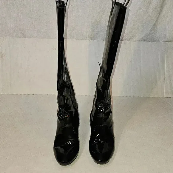 J Vincent Patent Leather Hidden‎ Wedge Black Grunge,Goth Knee High Boots SZ 9M